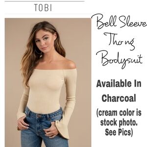 NWT TOBI Dark gray Textured knit bell sleeve Bodysuit. $60